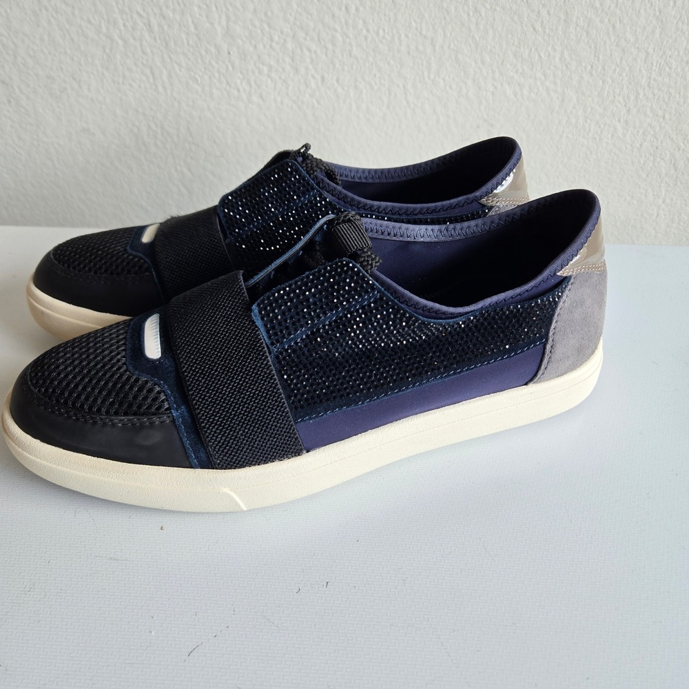 Vaneli Sport Navy Blue Rhinestone Mesh Lace Up Sneakers Womens 9.5 M Mixed Media